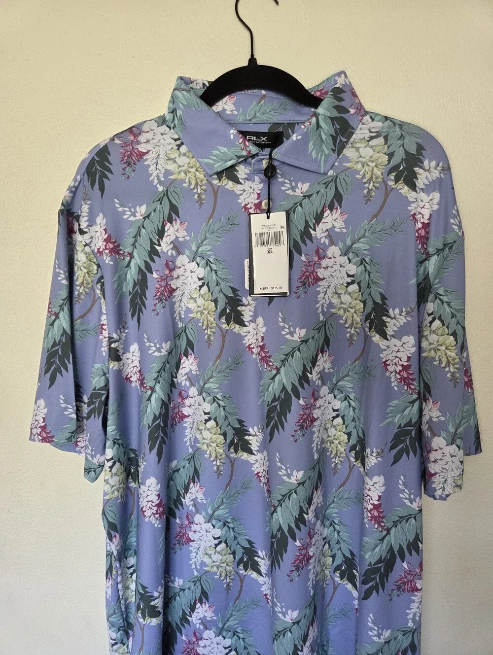 RLX Ralph Lauren Mens Floral Performance Golf Polo Shirt Blue Stretch NWT | XL |